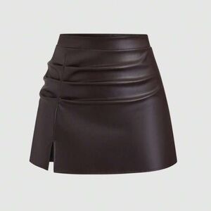 Faux Leather Mini Skirt with Side Pleat